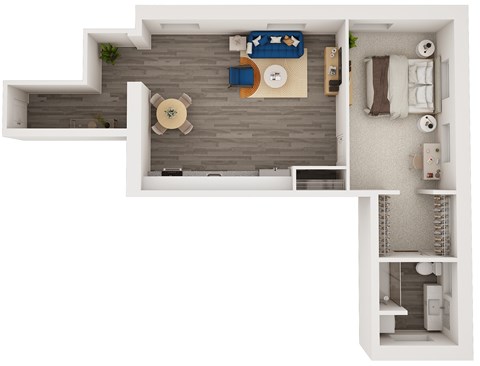 Floor plan for 1 bed, 1 bath, 951 sqft